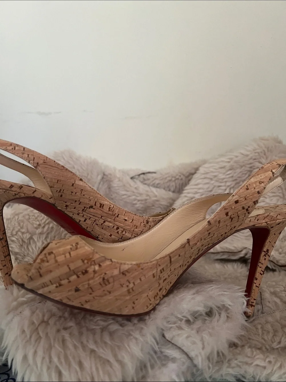 Christian Louboutin Cork Peep-Toe Slingback Heels in Natural Cork - Picture 5 of 10